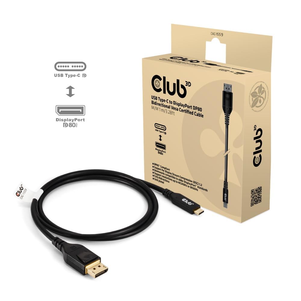 Club3D CAC-1561 USB Typ-C auf MiniDisplayPort DP40 bidirektionales VESA zertifiziertes Kabel 2m, CAC