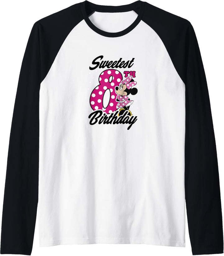 Disney Minnie Mouse Pink Polka Dot Sweetest 8th Birthday Raglan