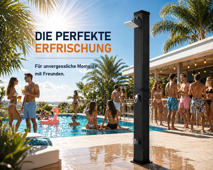Strattore Solardusche Gartendusche 40 Liter - Warmes Wasser max. 60°C - Ohne Stromanschluss - Mit Fu