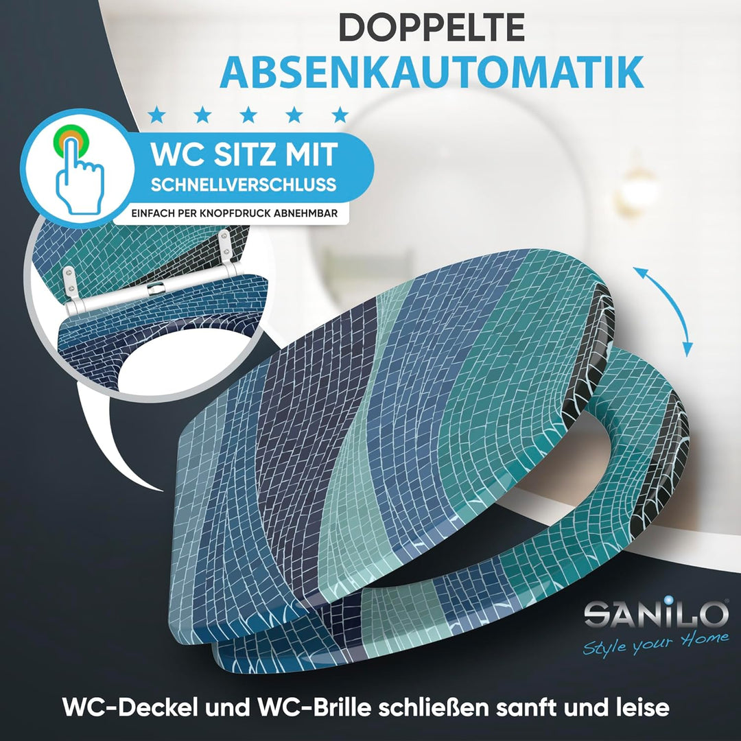 Sanilo WC Sitz mit Absenkautomatik & Schnellverschluss, Toilettendeckel per Knopfdruck abnehmbar, ei