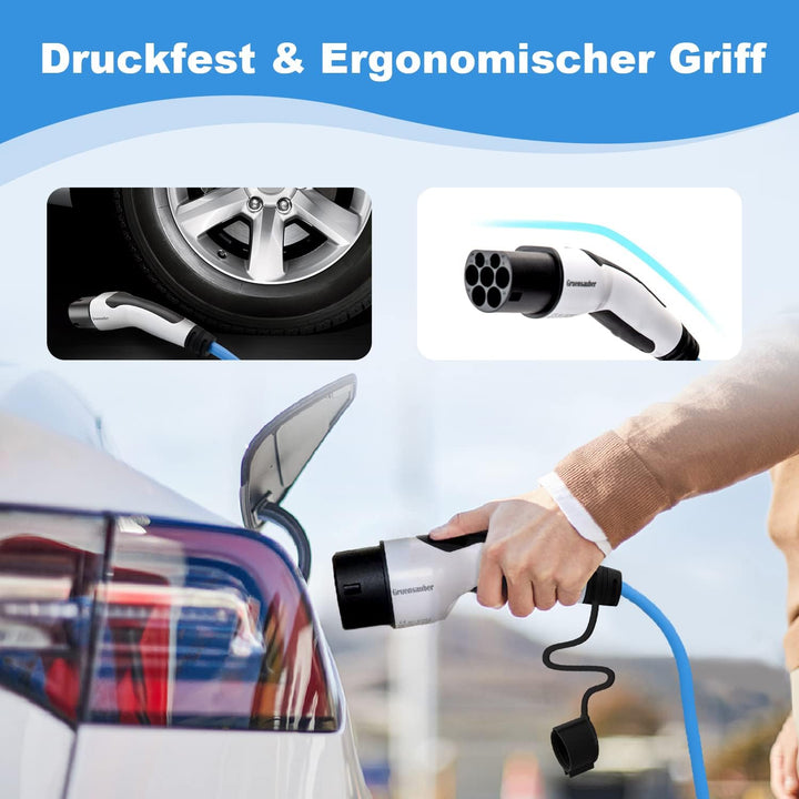 Gruensauber Typ 2 Ladekabel für EV/Elektroautos/PHEV, 7.2kW, 32A, 5 Meter, Einphasig Mode 3 Typ 2 au