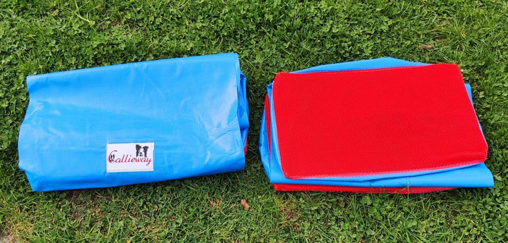 Callieway Premium Dog Agility Tunnel Sandsack - (2er Pack) blau mit Gumminoppen Stoppermatte für Agi