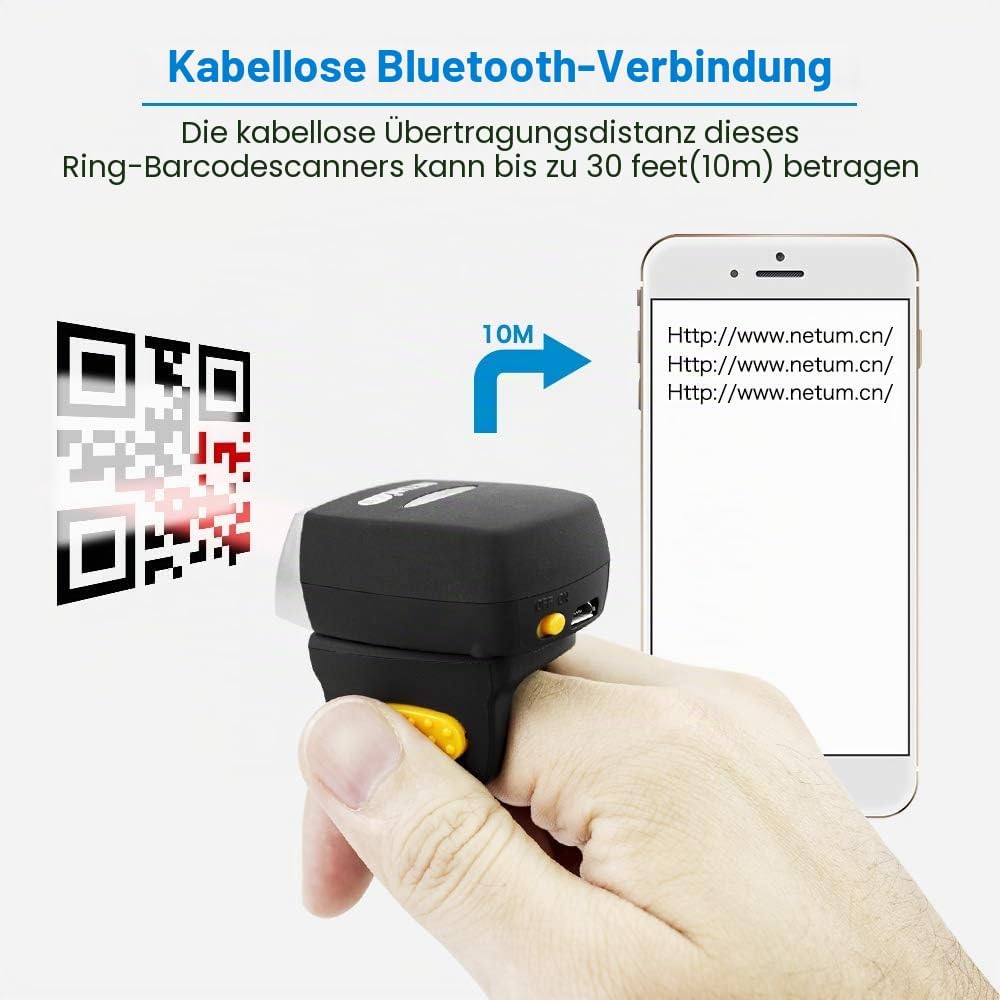 NETUM Bluetooth 2D QR Mini-Barcode-Scanner für tragbaren Ring Wireless | kabelloser Handscanner präz