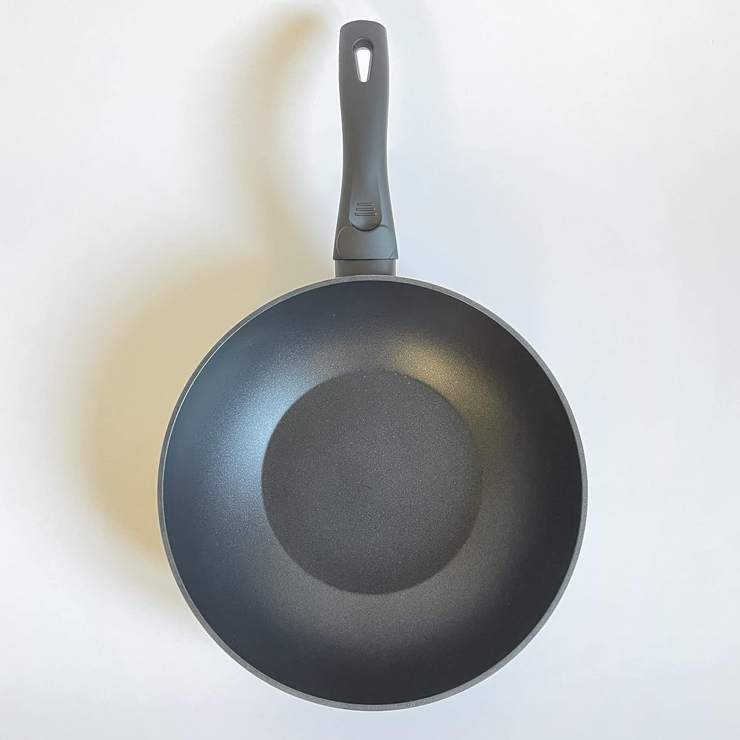 Pintinox Aluminium Wok mit Deckel 28 cm Ø Serie Power Xylan Antihaftbeschichtung Induktion