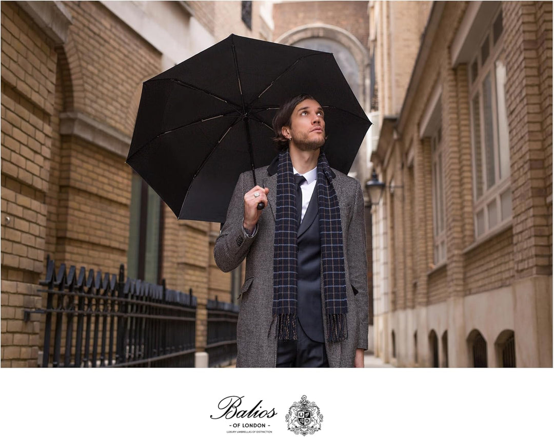Balios® Regenschirm Mit Echtem Holzgriff -Optional | Auf Zu Automatik | Sturmfest & Windsicher | Tas