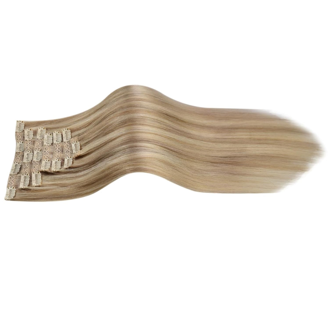 Moresoo Clip in Extensions Echthaar Blond Extensions Clip Echthaar Remy Goldblond mit Mittelblond Ha