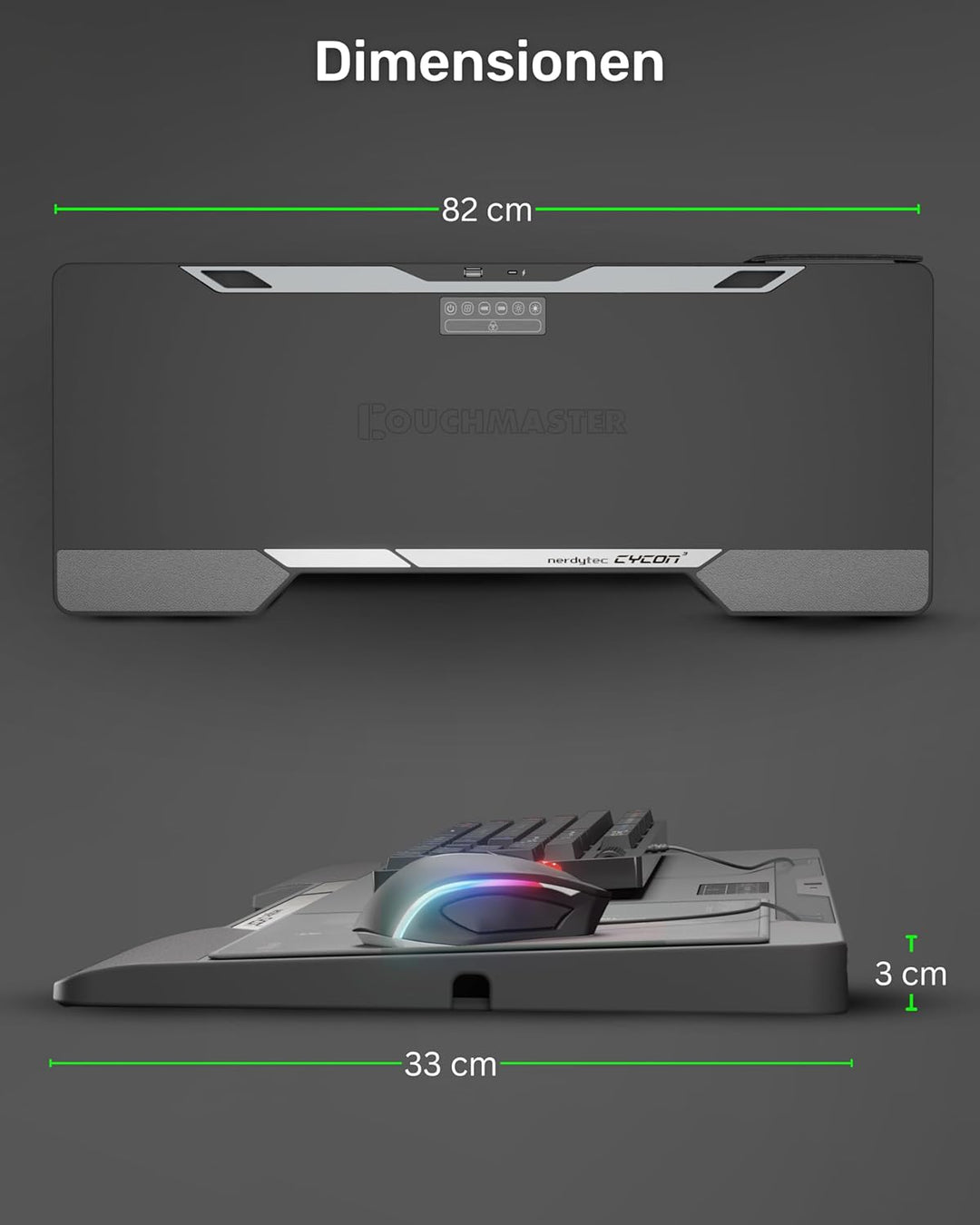Couchmaster Lapboard³ mit HORIZONLIGHT RGB Bar, ergonomisches Gaming Knietablett für Couch, Sofa und