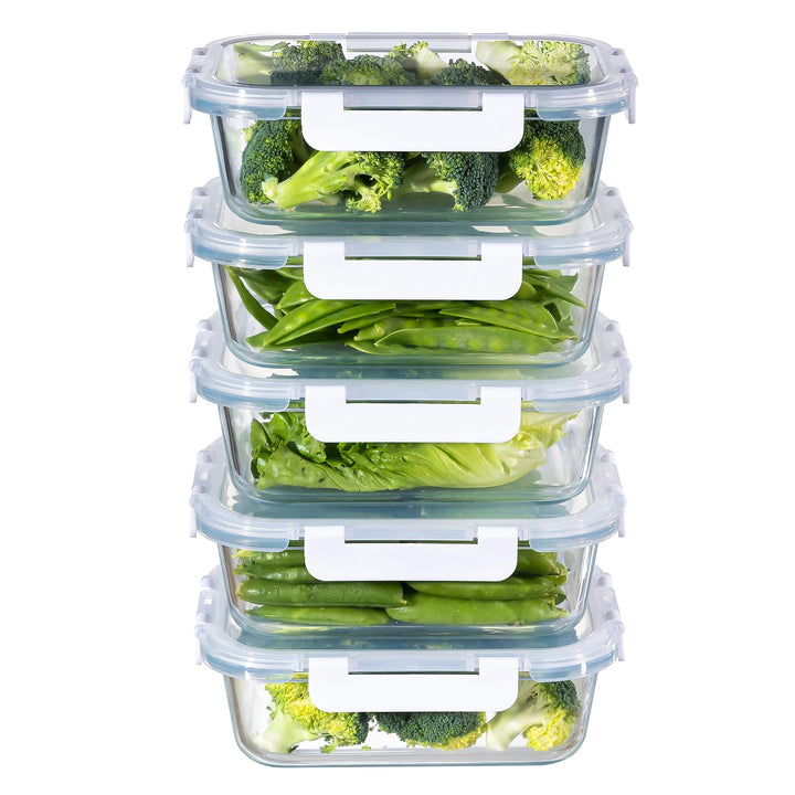 MFY 5er-Set 1040ml Meal Prep Boxen Glas Frischhaltedosen Glas mit Deckel, Glasbehälter mit Deckel Se