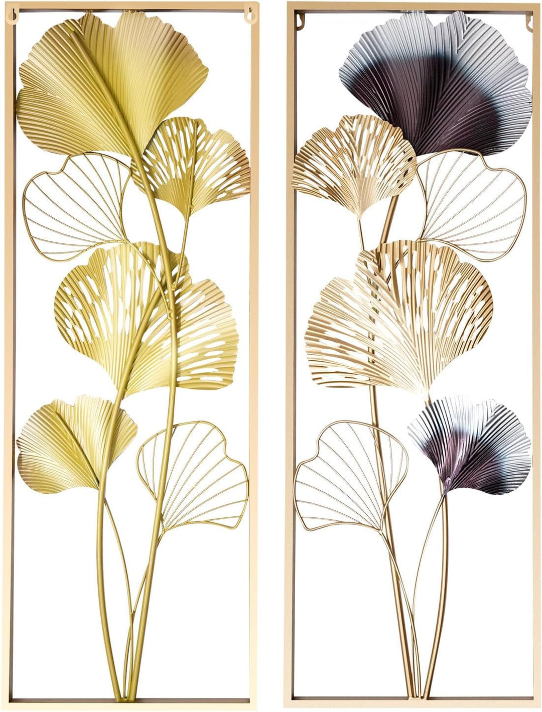 kangten 2 STÜCKE Ginkgoblätter 3D Metall Wanddekoration Wall Picture Wohnzimmerdekor Goldene Ginkgo-