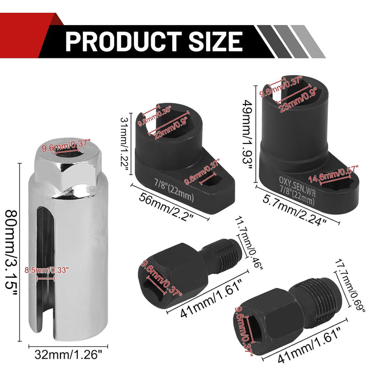 5 TLG Lambdasonden Schlüssel Nüsse Set, Lambdasonde Werkzeug, Lambdasonden Schlüssel 22mm Nuss, Saue