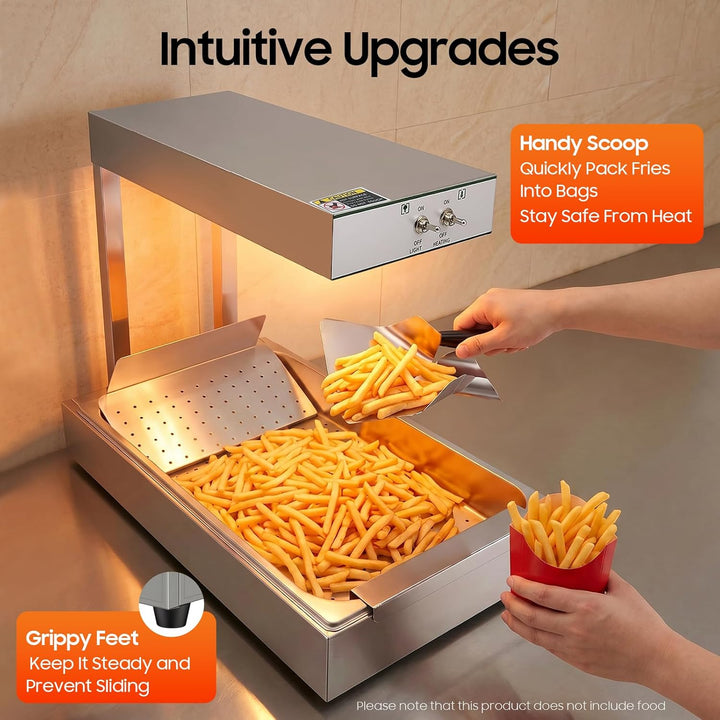 Pommes Frites Wärmer, 750W Pommeswärmer, 80℃ Wärmebrücke mit Beleuchtung, Dicke 0,55mm, Tabletop Ede