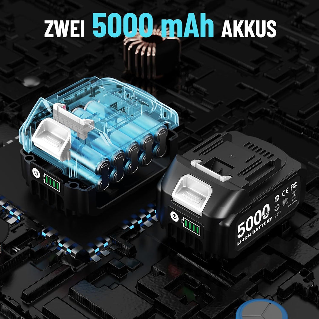 Seesii 1800Nm Akku-Schlagschrauber, 3/4 Zoll Schlagschrauber Akku Bürstenlos mit 2x5000mAh, 3-Gang-G