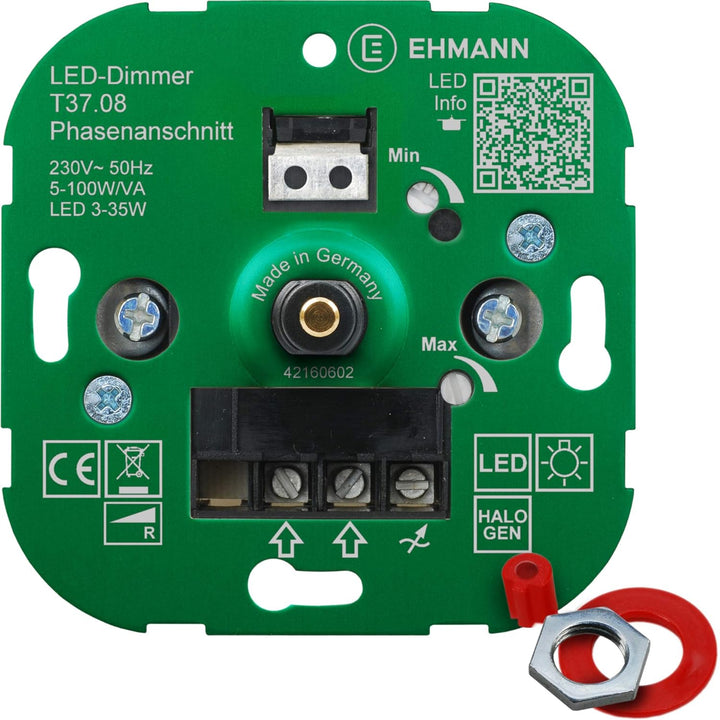 Ehmann 3700x0800 Elektronischer LED Unterputz-Dimmer, Phasenanschnitt, 230 V, 50 Hz, Leistung: LED 3