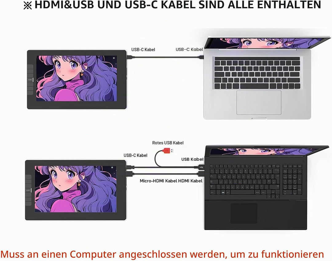 VEIKK Grafiktablett mit Display, VK1200 FHD IPS 11,6 Zoll Grafiktabletts mit 100% sRGB Bildschirm, 6