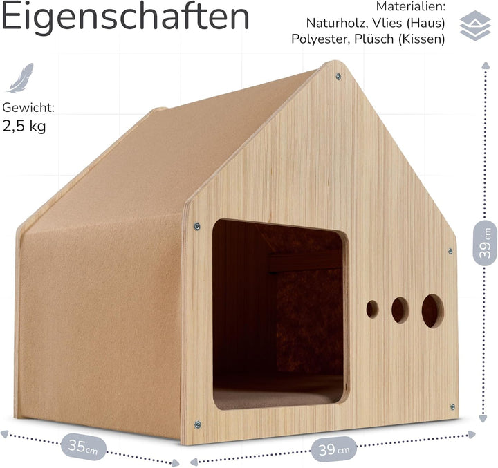 ROODZ 2-in-1 Kratz- & Loungehöhle für Katzen – Echtholz & Kratzvlies – Gemütliche Katzenhöhle Beige,