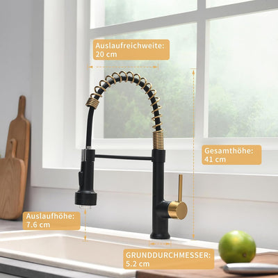 AIMADI LED Wasserhahn Küche Küchenarmatur 360° Schwenkbar mit Spiralfeder Herunterziehen Brause Arma