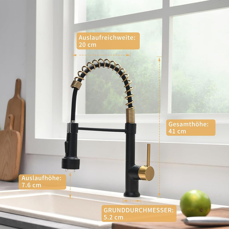 AIMADI LED Wasserhahn Küche Küchenarmatur 360° Schwenkbar mit Spiralfeder Herunterziehen Brause Arma