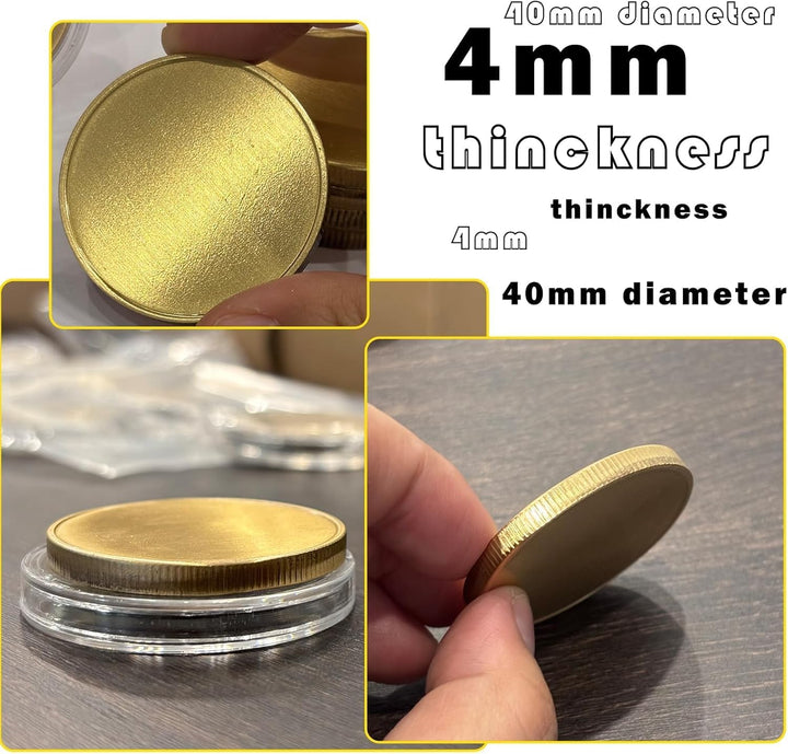 10 Stück 4 mm Messing Rohling Challenge Münzen 40 mm Gewindekante, 4 mm dicke Acryl-Schutzbox, Rohli