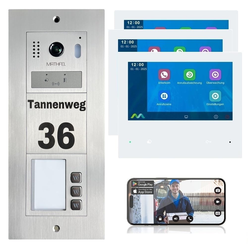 MATHFEL 2-Draht-Bus WLAN Video-Türsprechanlage, Personalisierte Aussenstation inklusive Gravur - Kom