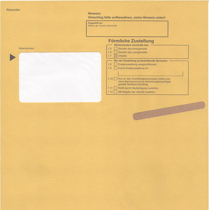 Postzustellungsumschläge C4 „ Förmliche Zustellung “ - Postzustellungshüllen C4 mit Fenster (229 x 3