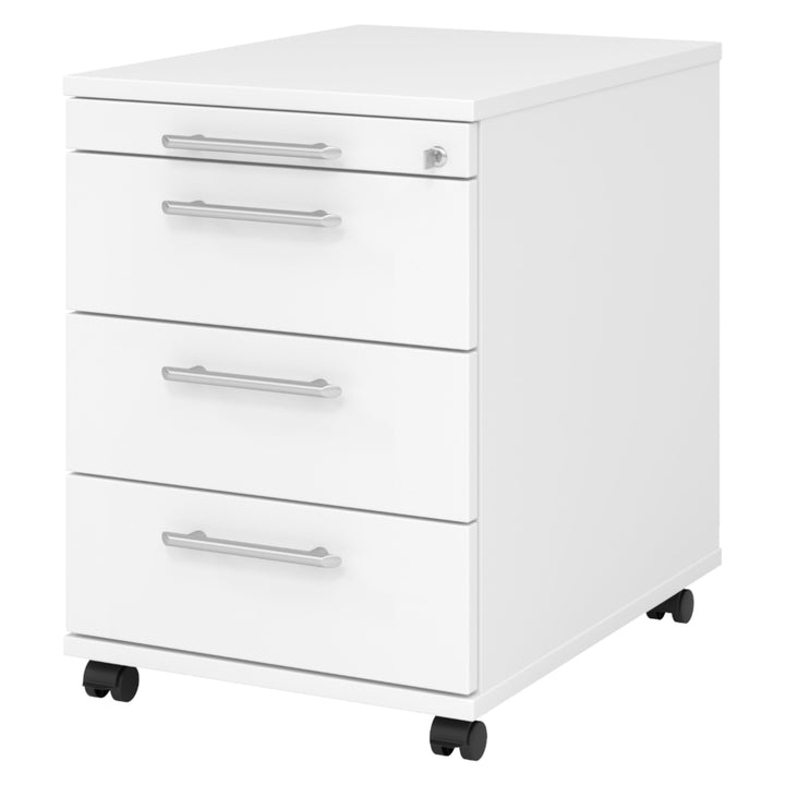 bümö Rollcontainer mit Schubladen, Container abschliessbar aus Holz in Weiss - Rollwagen für's Büro