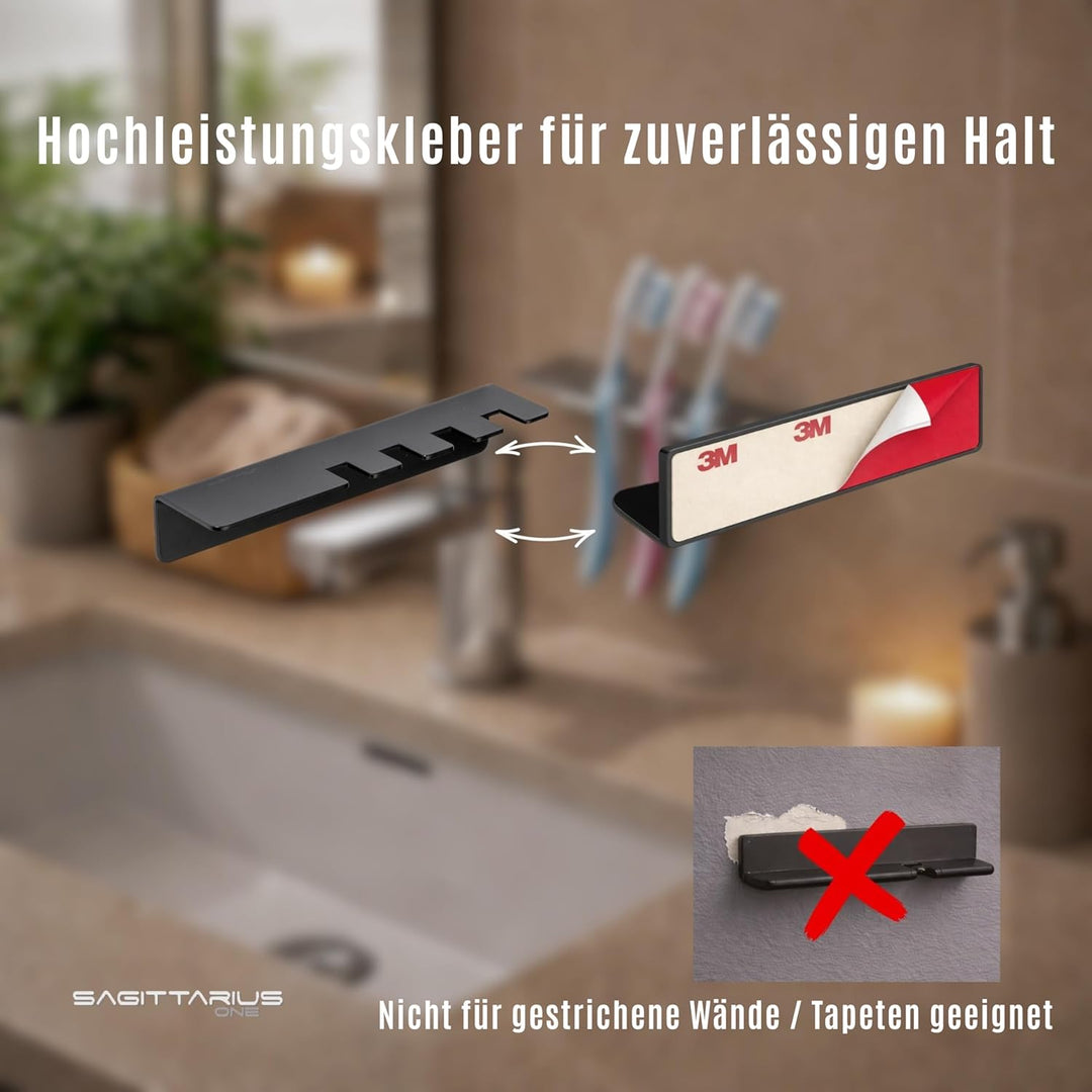 Sagittarius One 40S1-B Zahnbürstenhalter Wand Ohne Bohren | Zahnbürstenhalter Schwarz Matt | Zahnbür