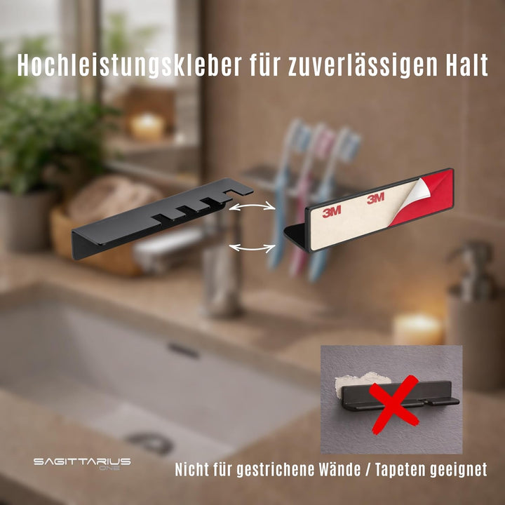 Sagittarius One 40S1-B Zahnbürstenhalter Wand Ohne Bohren | Zahnbürstenhalter Schwarz Matt | Zahnbür