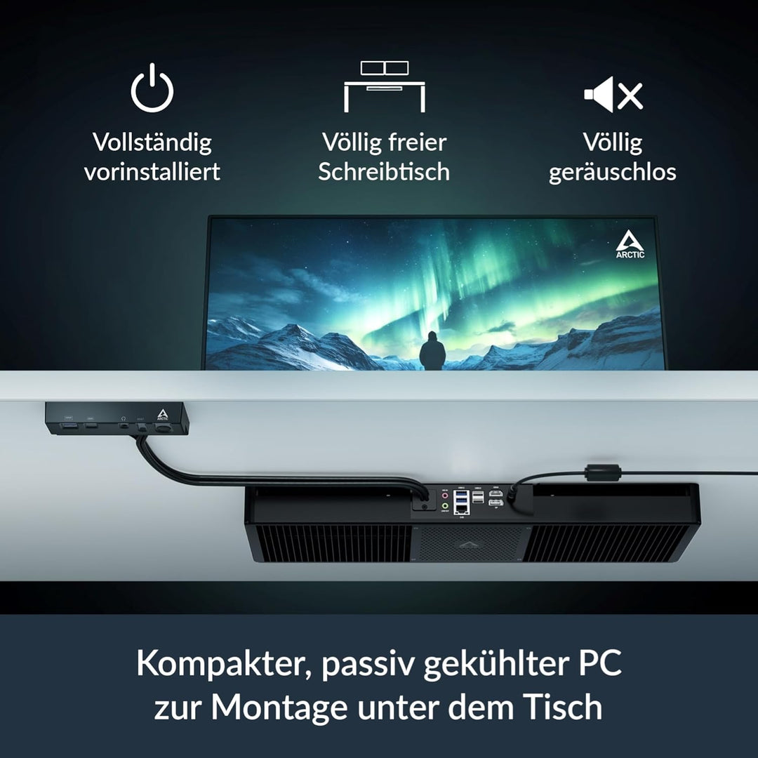 ARCTIC Senza 5500GT - Passiv gekühlter, lautloser PC zur Montage unter dem Tisch, Windows 11 Home, A