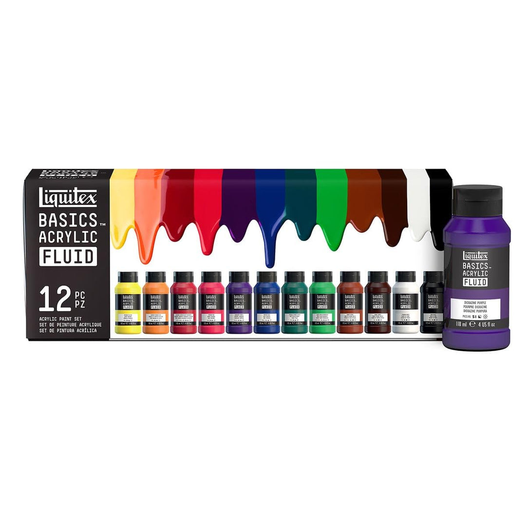 Liquitex 3699431 Basics Fluid Acrylfarbe Set mit fliessender Konsiszenz, schnell trocknend, lichtech