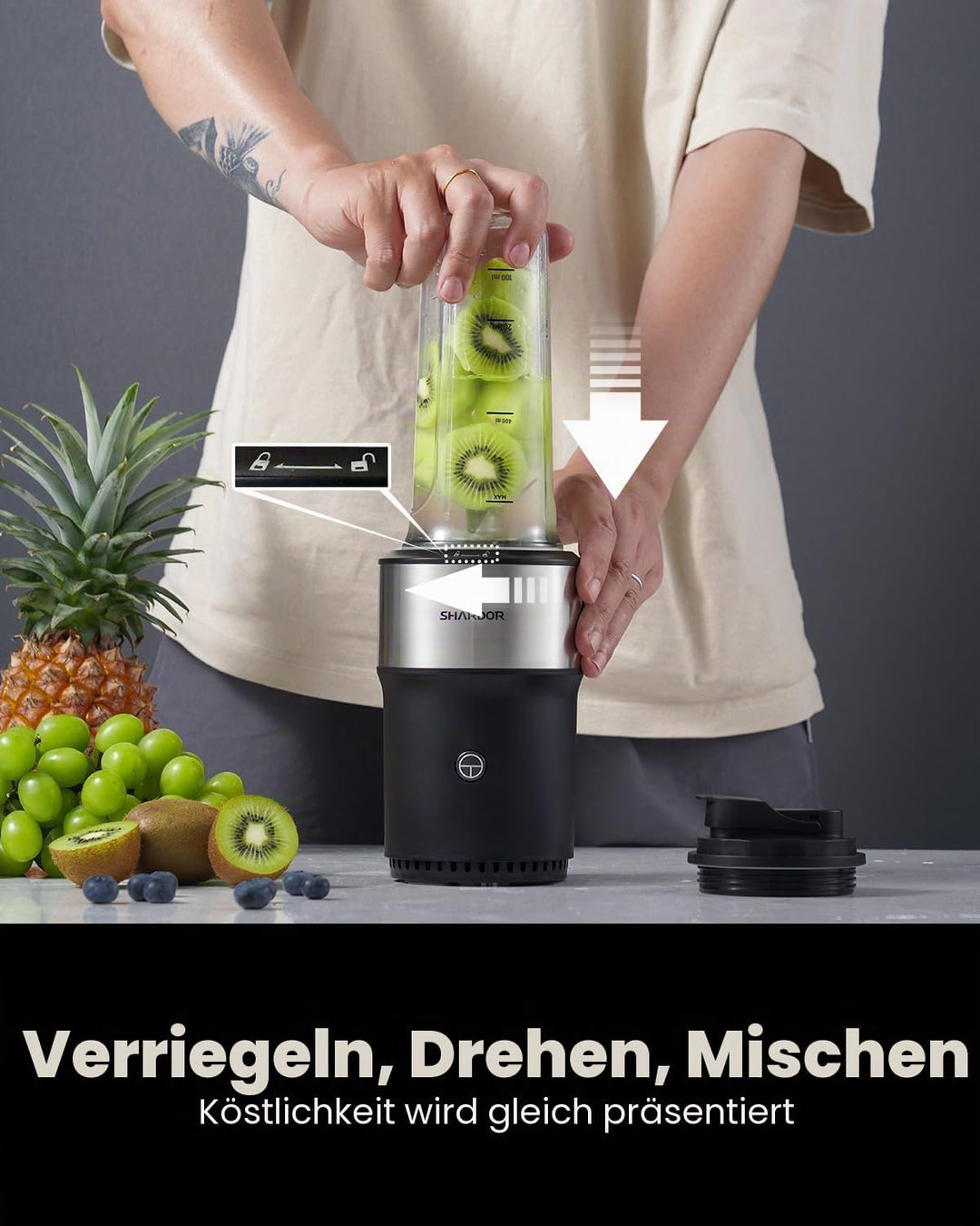 SHARDOR Smoothie Maker, 900W, StandMixer mit 2 * 700ml Flasche, mixer mit Edelstahl 6-Klingen, BPA f