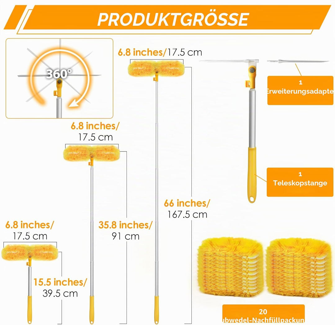 NEWE Staubmagnet Nachfüllpack 20 Stück + 1 Aluminium Lang Ausziehbar Grif für Swiffer Duster, 360 Gr