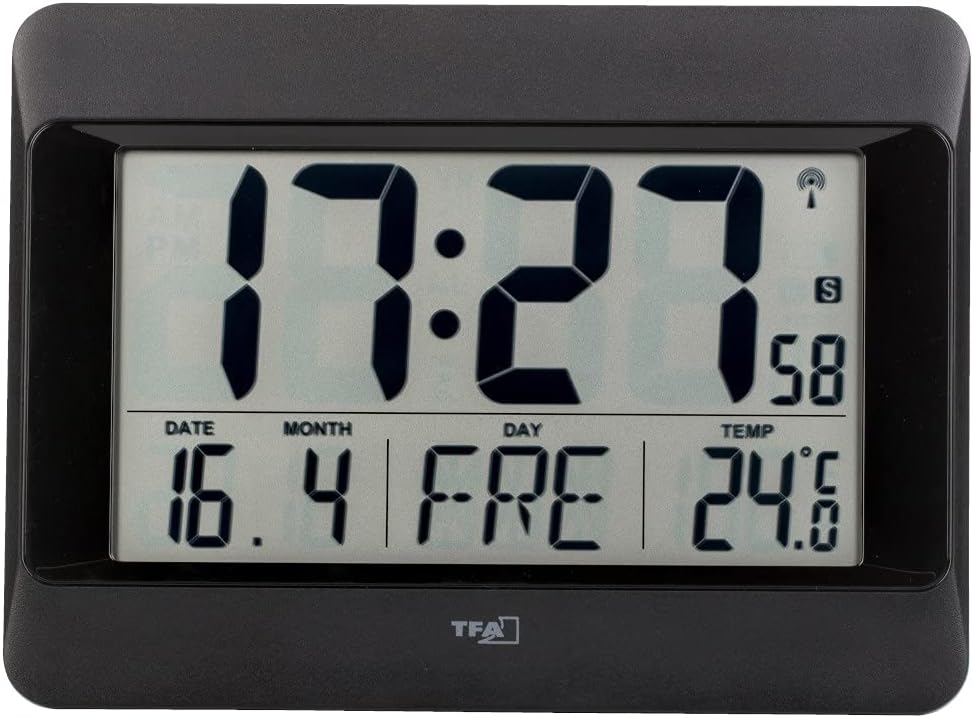 TFA Dostmann Wanduhr digital, 60.4519.01 (Schwarz mit Batterien), Schwarz mit Batterien