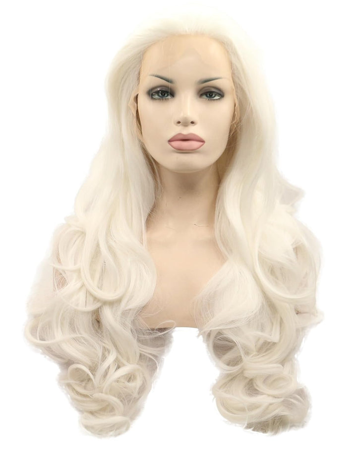 Morvally 61 cm lange Welle 60# Platinum White Glueless Lace Front Wig Natural Straight Heat Resistan