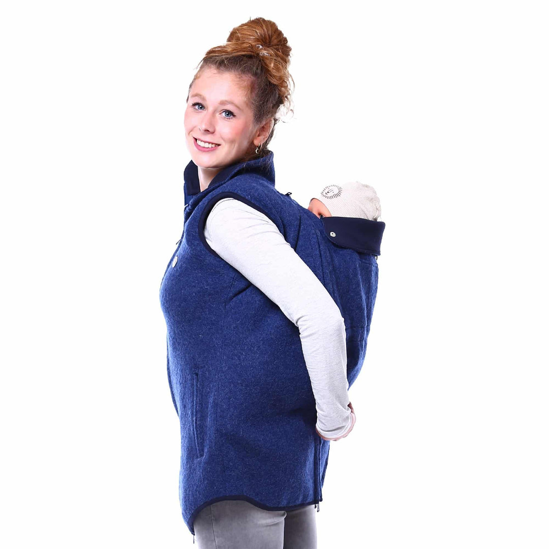 Viva la Mama - Trageweste aus Wollwalk Umstandsweste Wollweste zum Babytragen - PEVE S blau mélange,