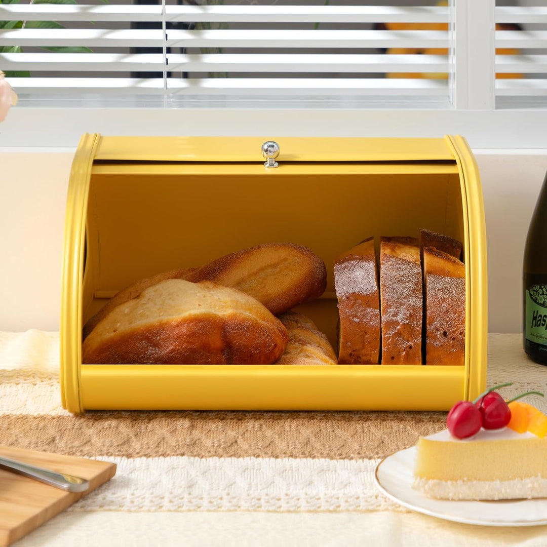 HollyHOME Bread Bin with Stainless Steel Body Metal Bread Bins for Kitchen Bread Storage Containers