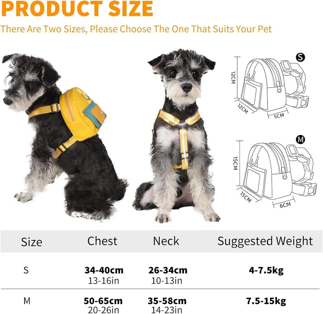 PETCUTE Hunderucksack Geschirr für Hunde,Hunderucksack mit Leine,Haustiergeschirr mit Kotbeutelspend