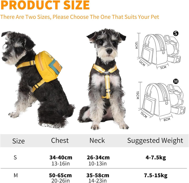 PETCUTE Hunderucksack Geschirr für Hunde,Hunderucksack mit Leine,Haustiergeschirr mit Kotbeutelspend