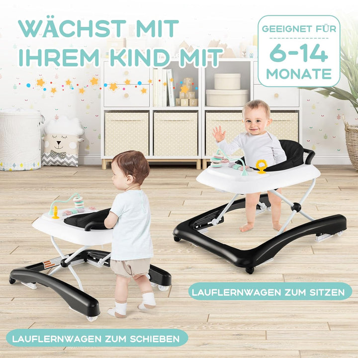 GOPLUS Baby Walker, 2 in 1 Lauflernhilfe & Schiebewagen mit Rädern, Überrollschutz, Verstellbaren Hö