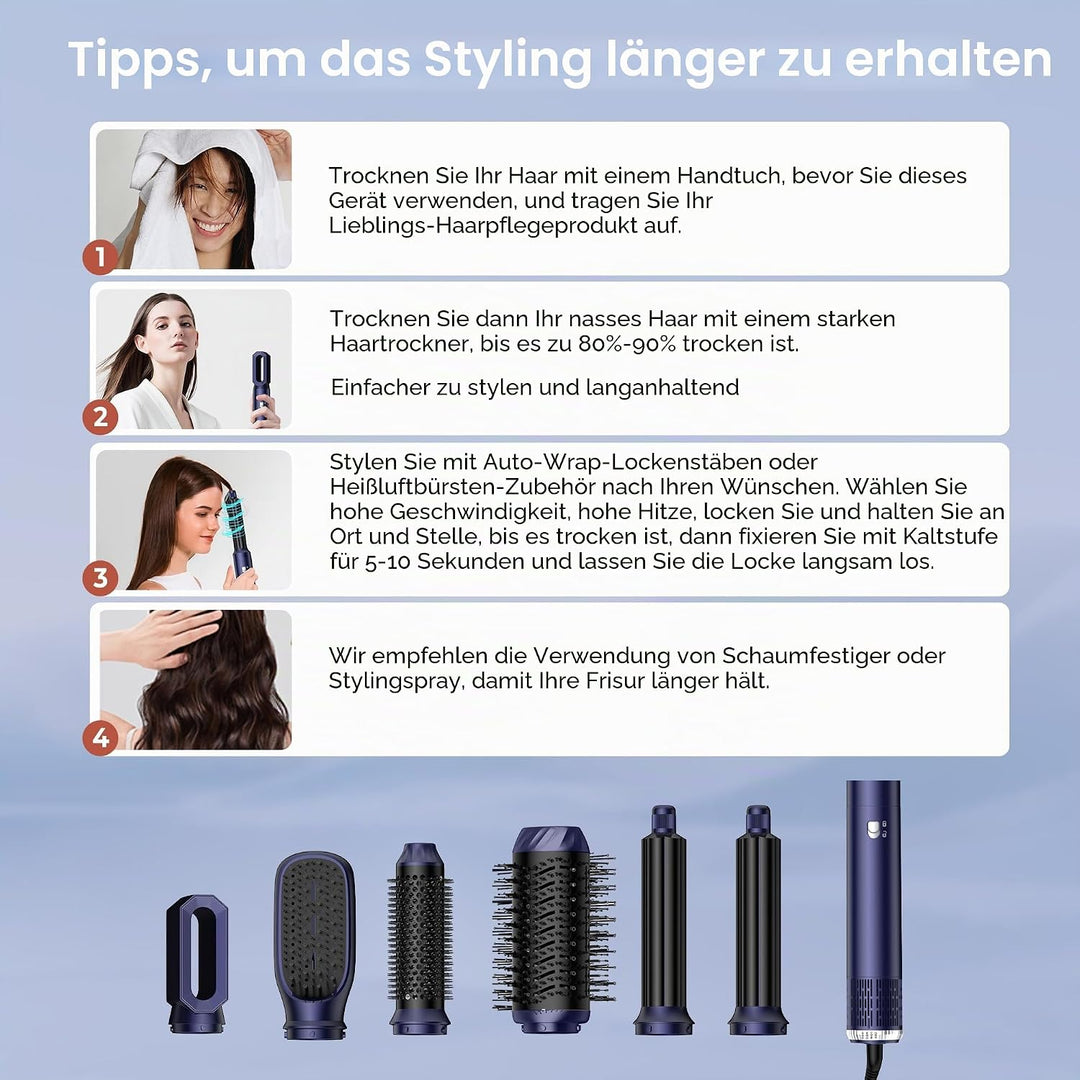 UKLISS 6 in 1 Hairstyler &amp; Haartrockner, Haarstyler Set mit Warmluft Lockenstab, Hair Dryer, Rundbür