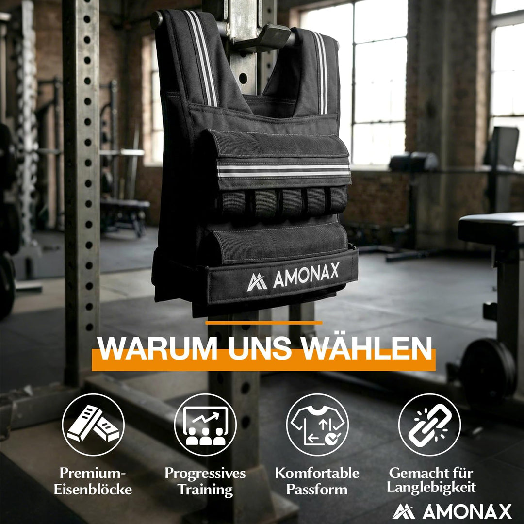 Amonax Gewichtsweste 10kg/20kg/30kg, Verstellbare Gewichtsweste für Herren und Damen, Weighted Vest