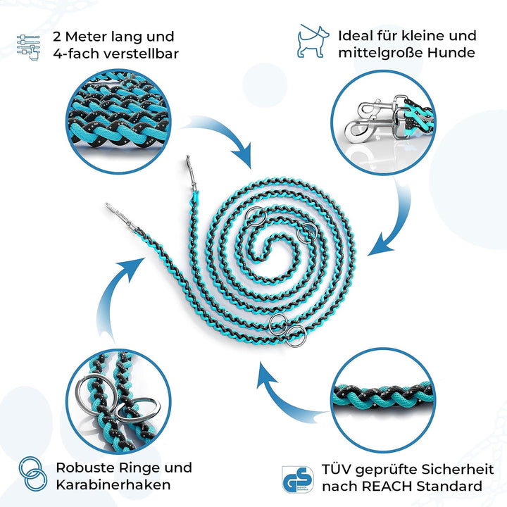 Testnote: Sehr gut - Hundeleine reflektierend I 2m, verstellbar, wetterfest & reissfest bis 250 kg I