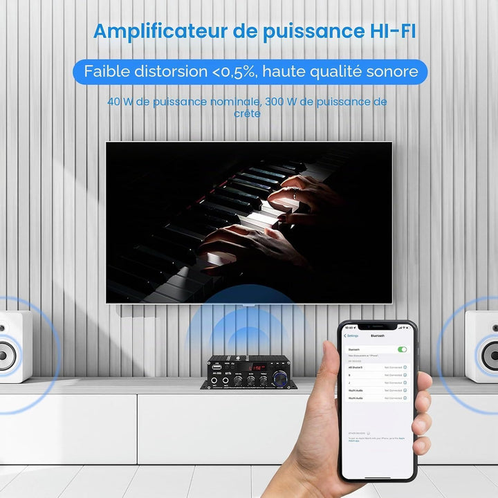 HiFi Stereo Verstärker Empfänger für Home Lautsprecher, AK-390 Bluetooth5.0 Mini Audio Amp 2.0 Kanal