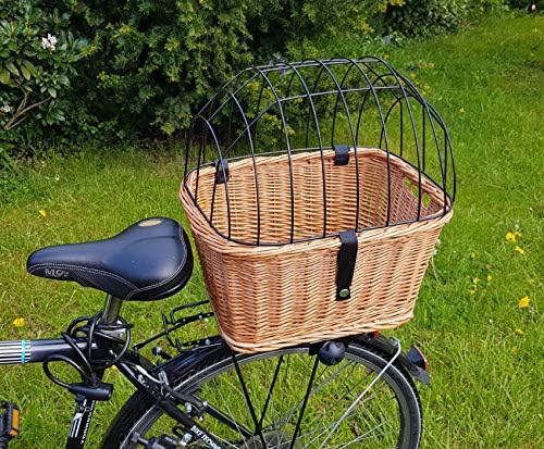 Tigana - Hundefahrradkorb für Gepäckträger aus Weide mit Gitter 44 x 34 cm Eckig Natur (N-S) (ohne K