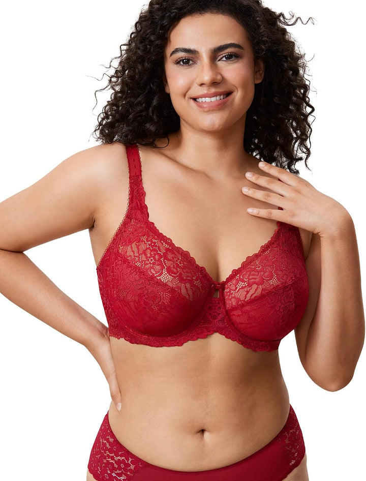 DELIMIRA Damen Minimizer Spitzen BH mit Bügel | Vollschalen, Grosse Grössen, ohne Polster, Spitze 75