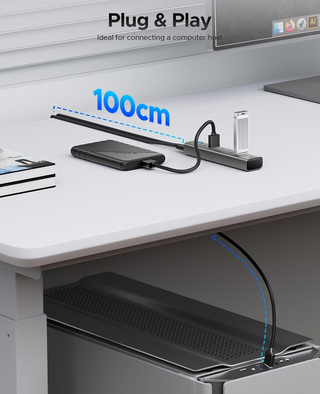 ORICO 7-Port USB-Hub - Aluminium USB Verteiler mit 100 cm Kabel, USB 3.0 5Gbps Datenrate, 5V 3A Type