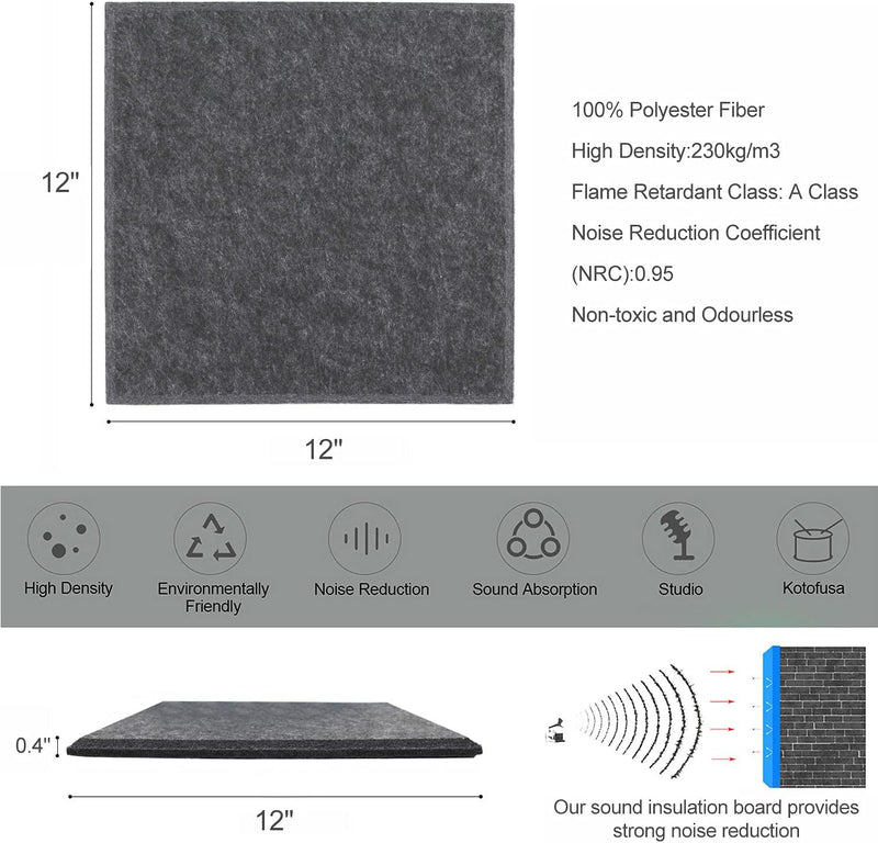 12 Stück Akustikplatten Akustische Schalldämmplatten Schallabsorber Platten Akustikpaneele zur effek