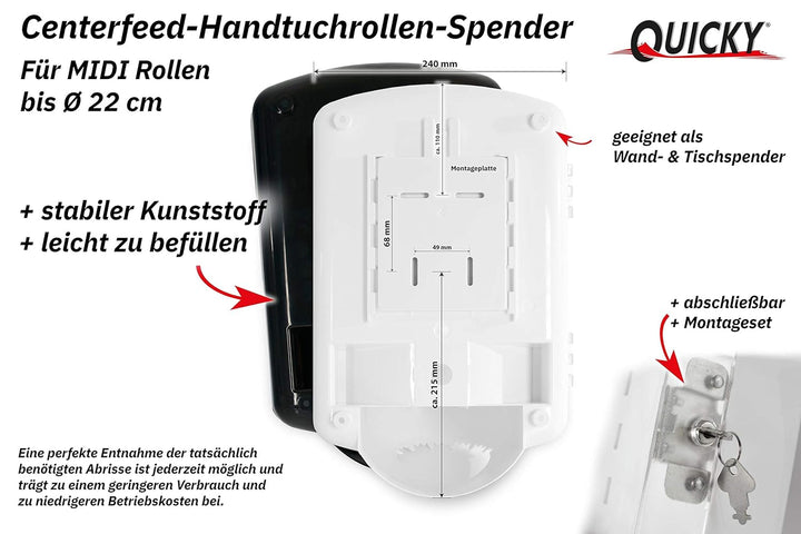 Quicky Spender für Papierhandtuchrollen abschliessbar schwarz, Rollen bis 22 cm, 1er Pack (1 x 1 Stü