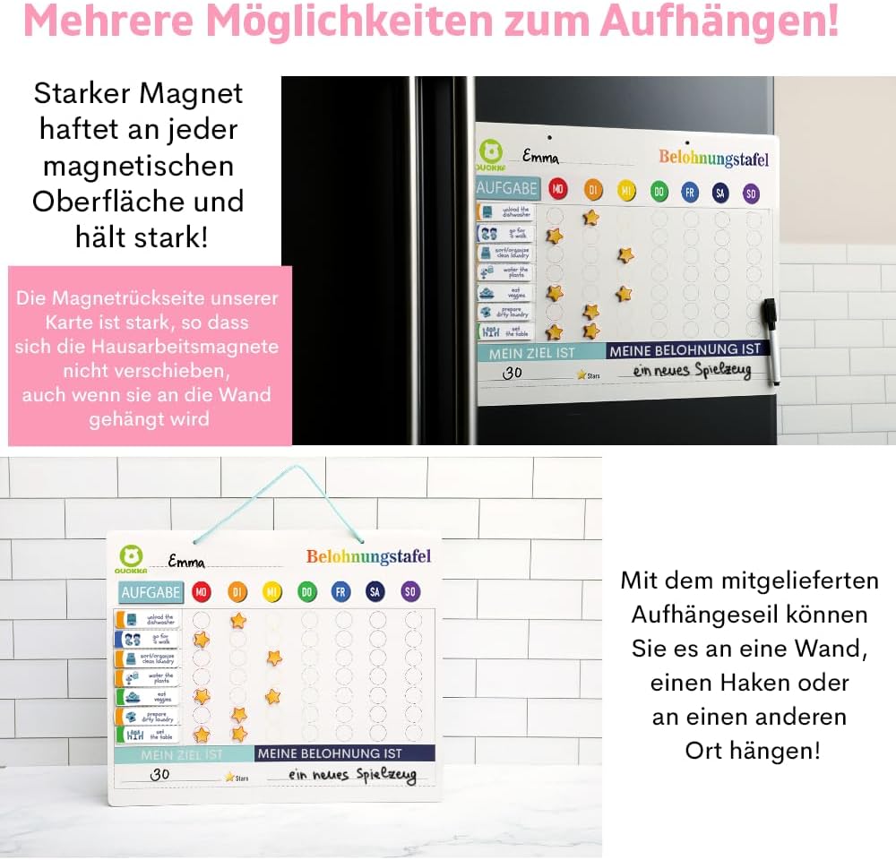 QUOKKA Magnetische Belohnungstafel für Kinder - 40,6x30,5 cm Verhaltenstafel mit 84 Magneten und 102