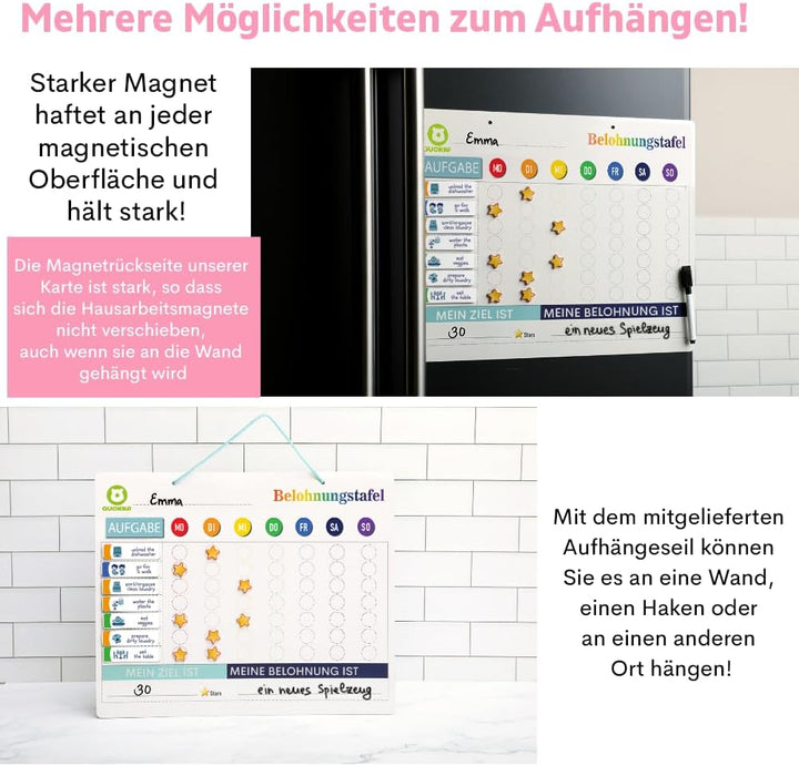 QUOKKA Magnetische Belohnungstafel für Kinder - 40,6x30,5 cm Verhaltenstafel mit 84 Magneten und 102