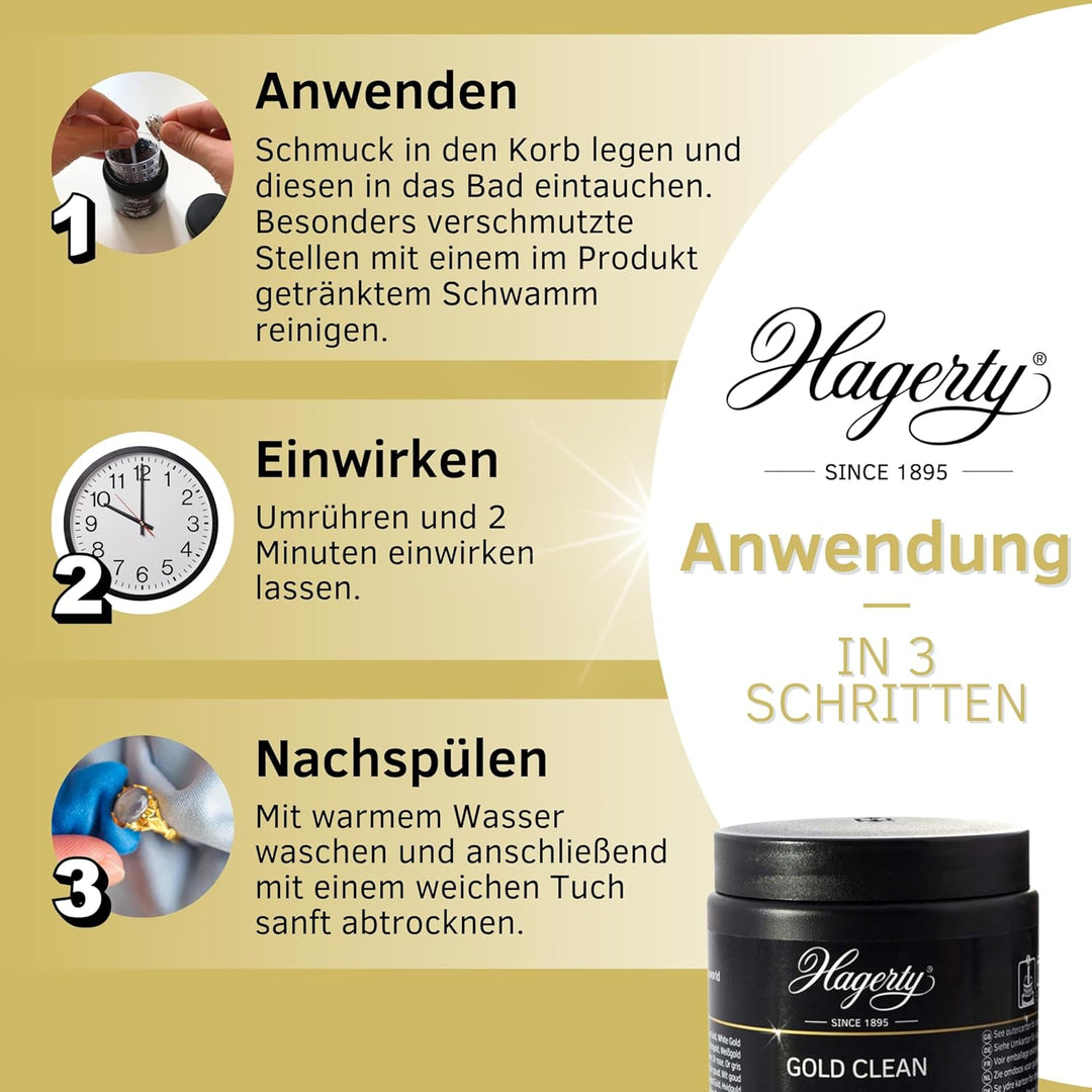 Hagerty Set Gold Clean Goldbad + Gold Cloth Goldputztuch zur Reinigung von Gelbgold Weissgold Rosego
